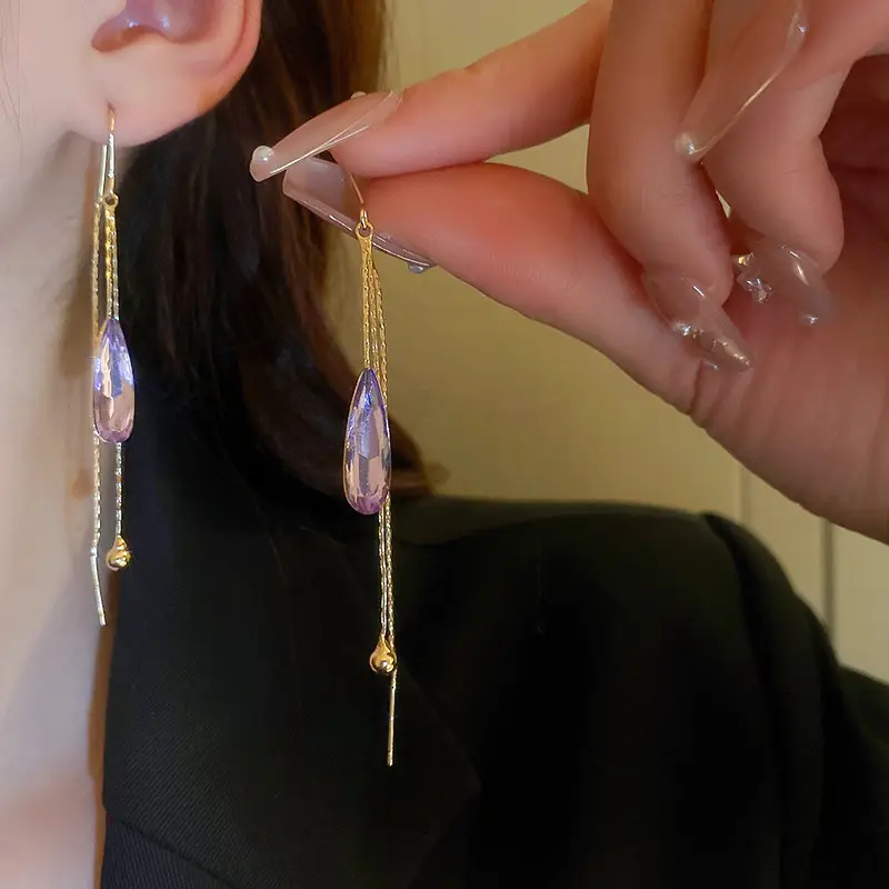 Blue Butterfly Earrings with Long Tassel Design
