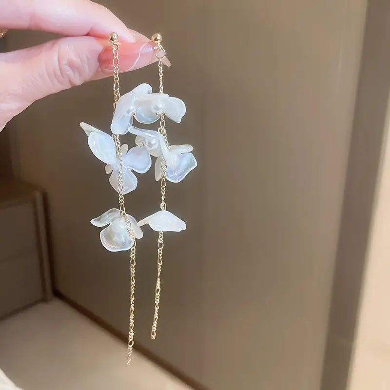 Blue Butterfly Earrings with Long Tassel Design