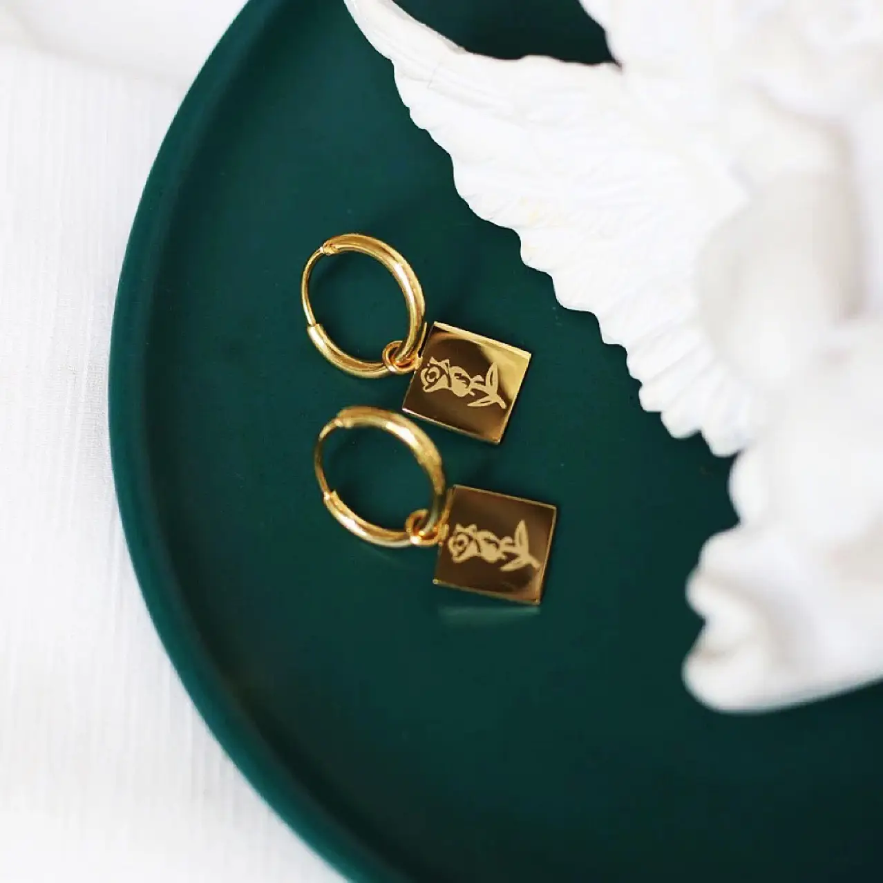 Gold French Rose Earrings for Women - Image 3