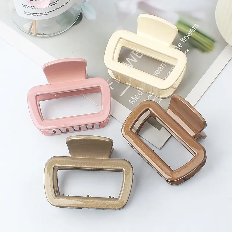 Geometric Hollow Hairpin for Women Pink Gold Brown 65mm