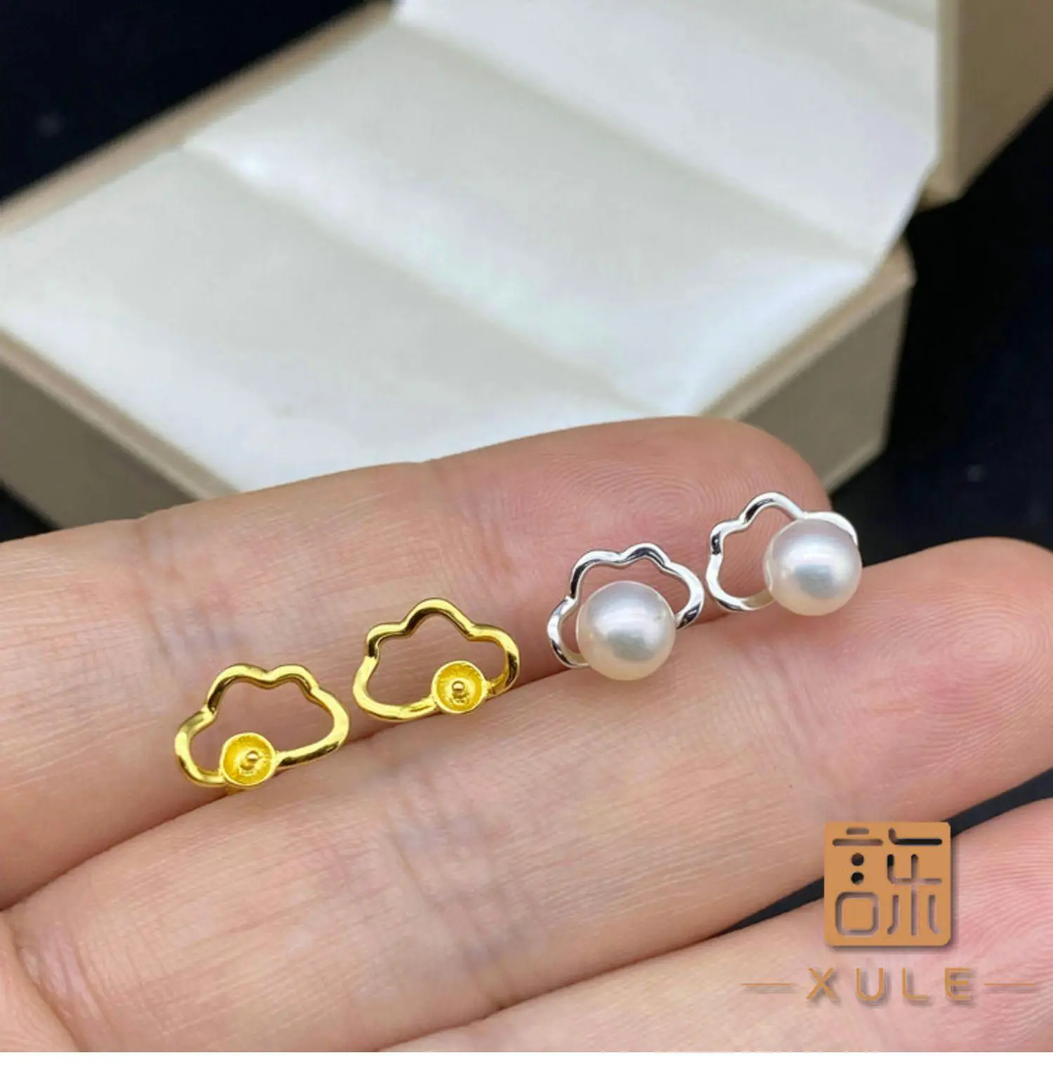 Sterling Silver Pearl Cloud Earrings Studs — feature 4
