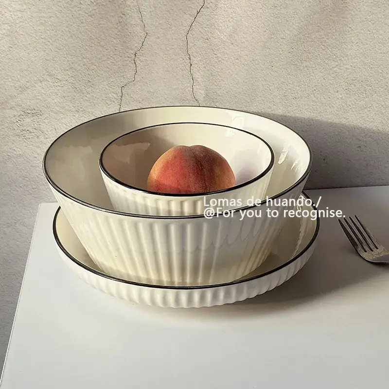 Scandinavian White Bowl 1300ml Vertical Pattern - Image 6