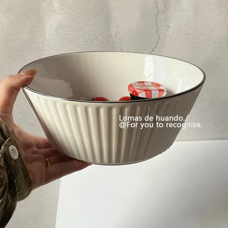 Scandinavian White Bowl 1300ml Vertical Pattern - Image 8
