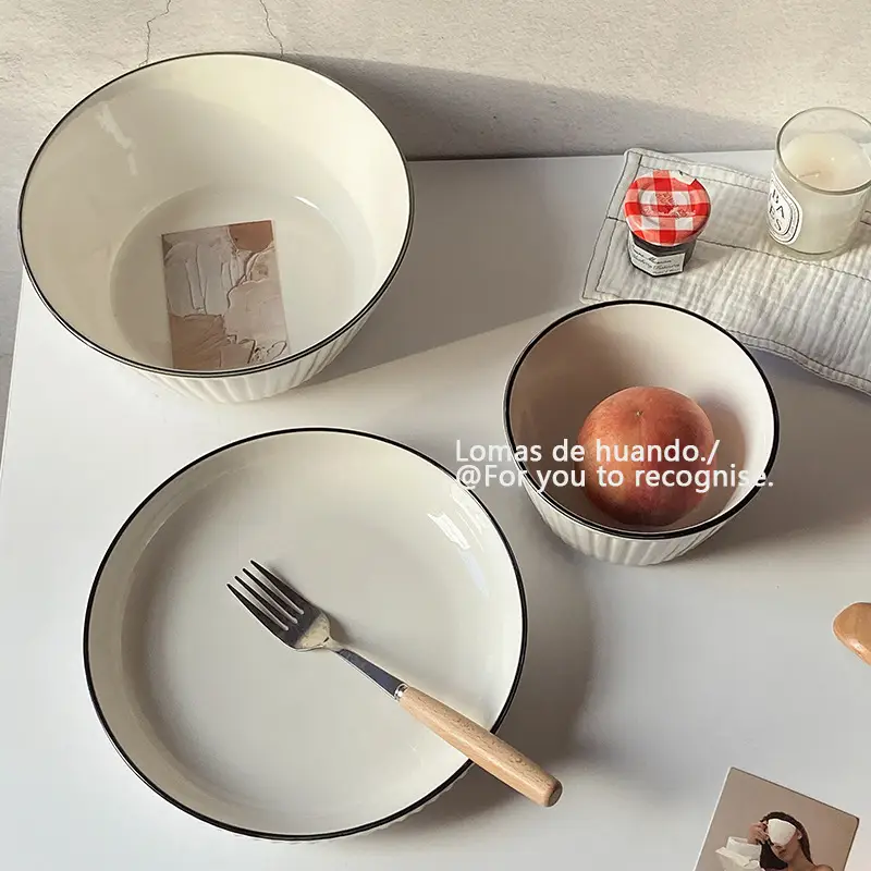 Scandinavian White Bowl 1300ml Vertical Pattern — feature 1