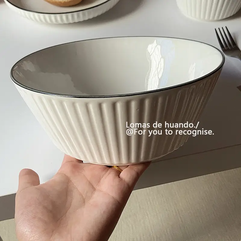 Scandinavian White Bowl 1300ml Vertical Pattern — feature 16