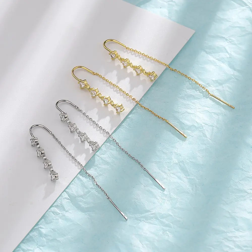 Long Diamond Tassel Earline Earrings for Women - Image 3