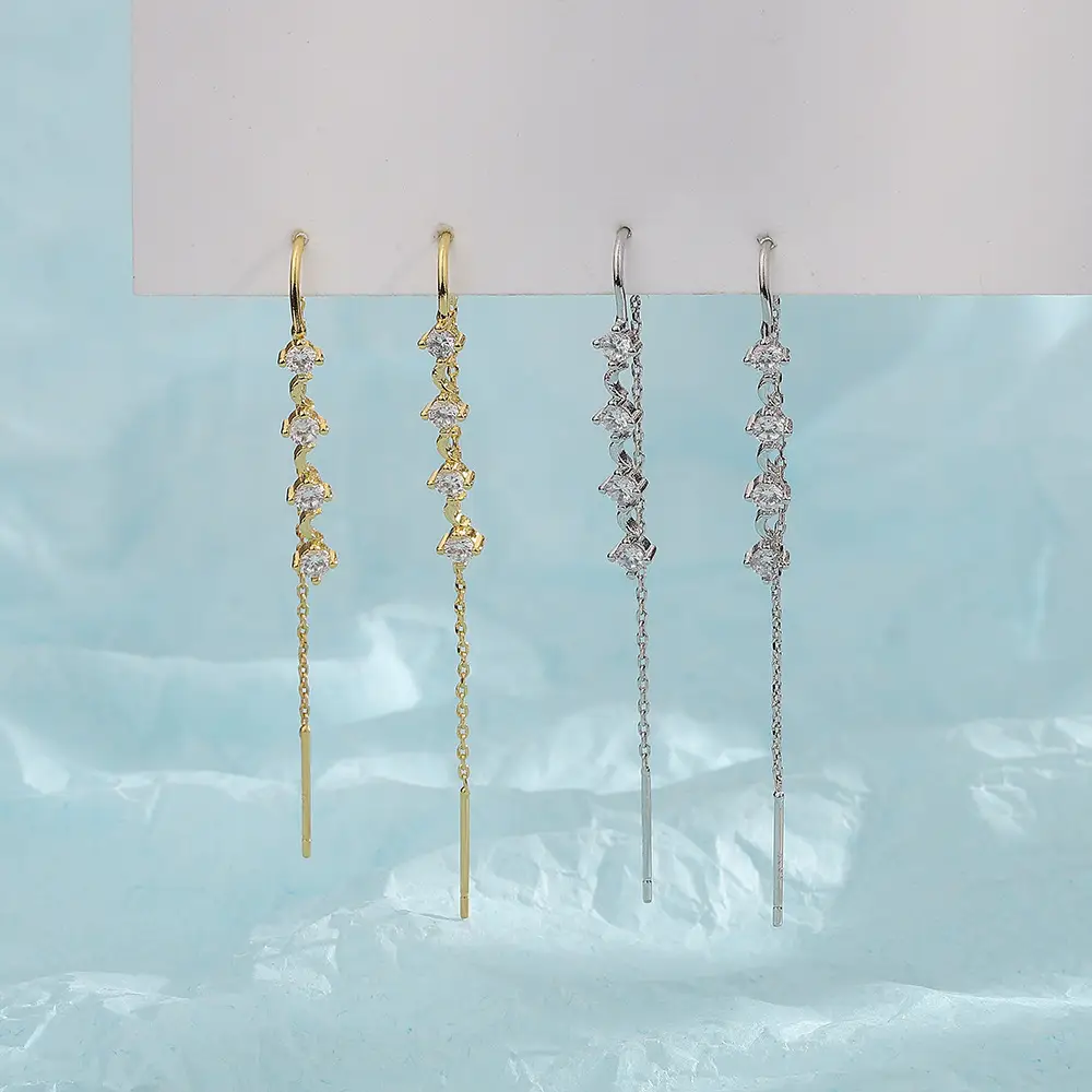 Long Diamond Tassel Earline Earrings for Women - Image 4