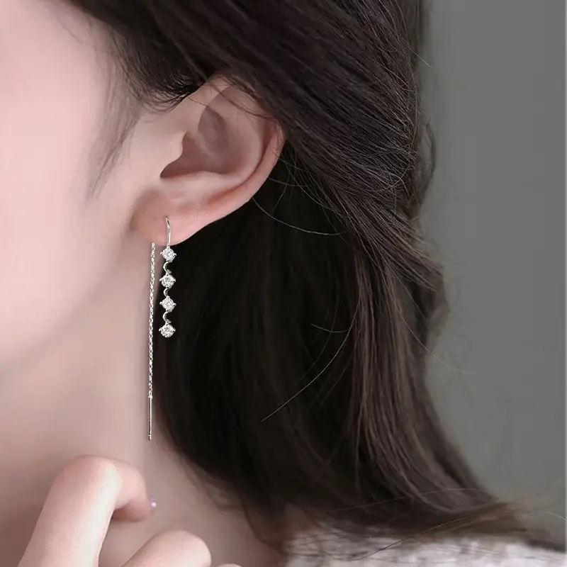 Long Diamond Tassel Earline Earrings for Women - Image 5