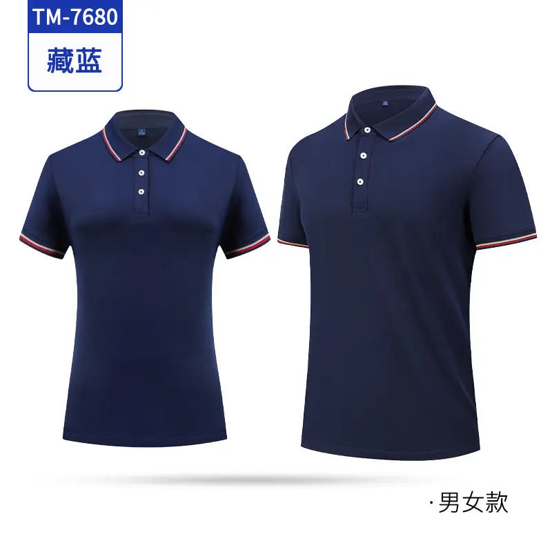 Men Women Navy Polo T-Shirt with Embroidered Design - Image 3