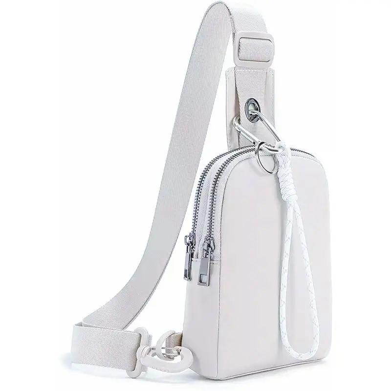 White Mini Crossbody Bag for Women Men Adjustable Strap