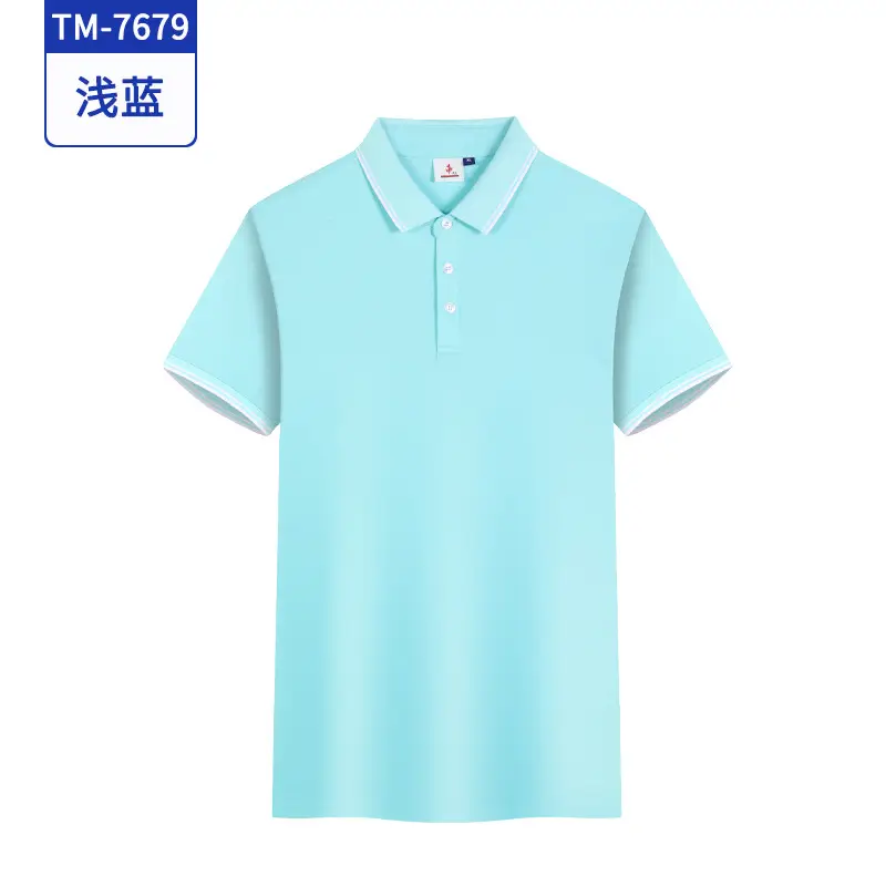 Men Light Blue Embroidered Polo T-Shirt - Image 3