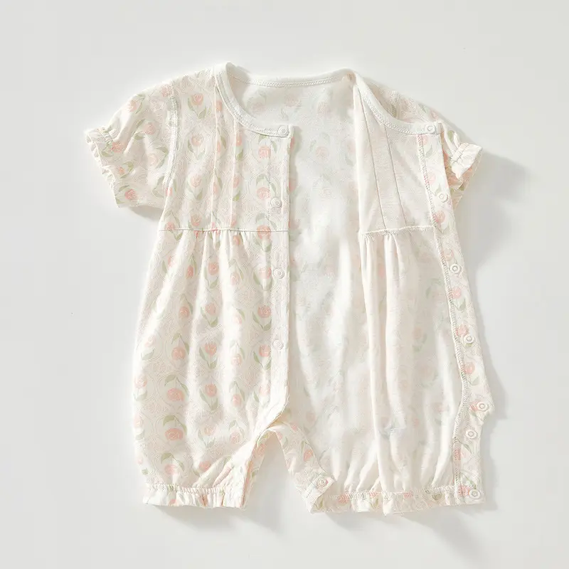 Baby Cotton Jumpsuit with Hair Band Summer Pajamas - Image 5