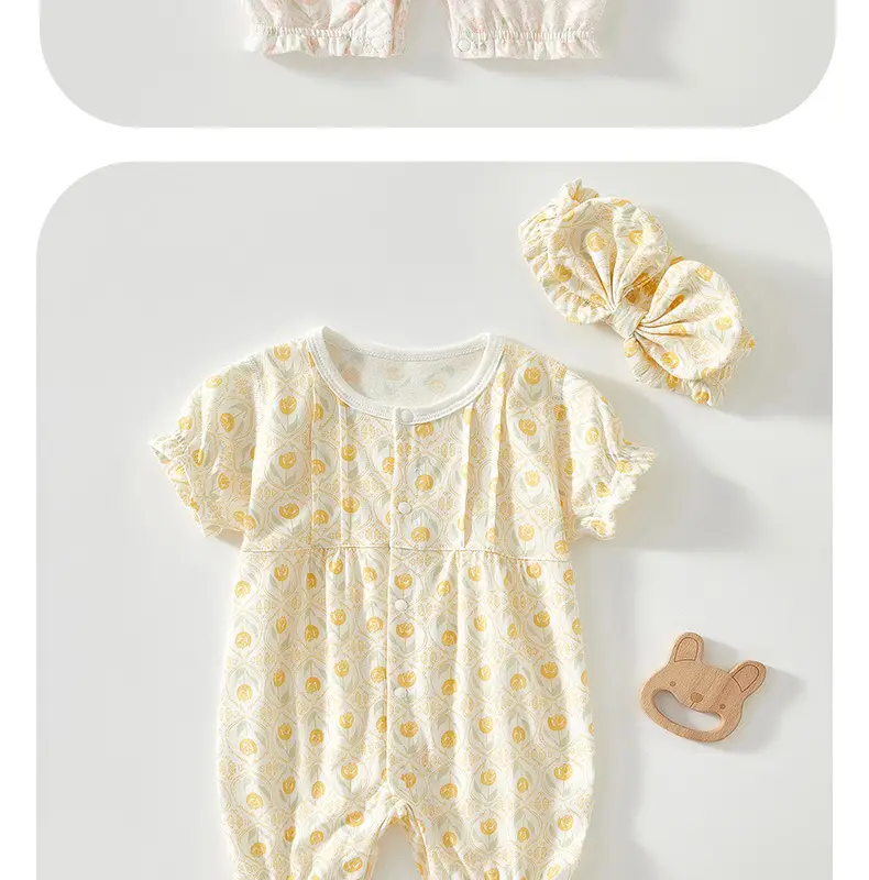 Baby Cotton Jumpsuit with Hair Band Summer Pajamas — feature 12