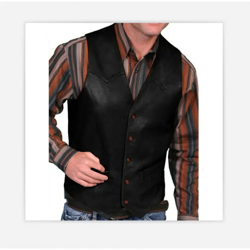 2023 Men's Leather Single Breasted Vest Brown - Image 27