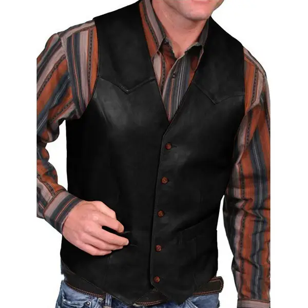 2023 Men's Leather Single Breasted Vest Brown — feature 5