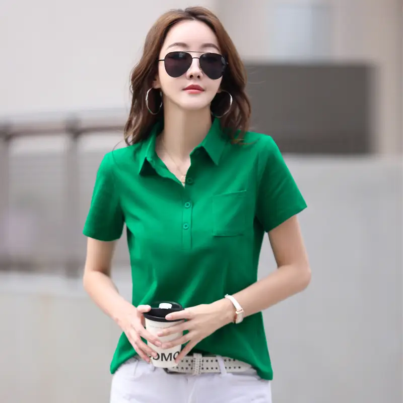 Green Cotton Polo T-Shirt Summer New Fashion - Image 6