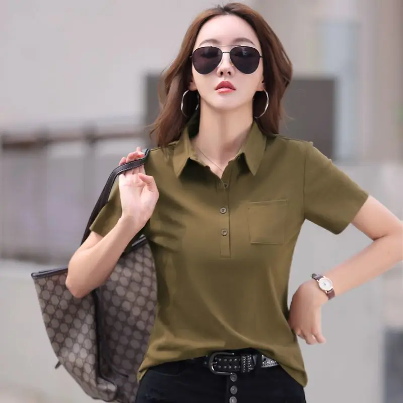 Green Cotton Polo T-Shirt Summer New Fashion - Image 7