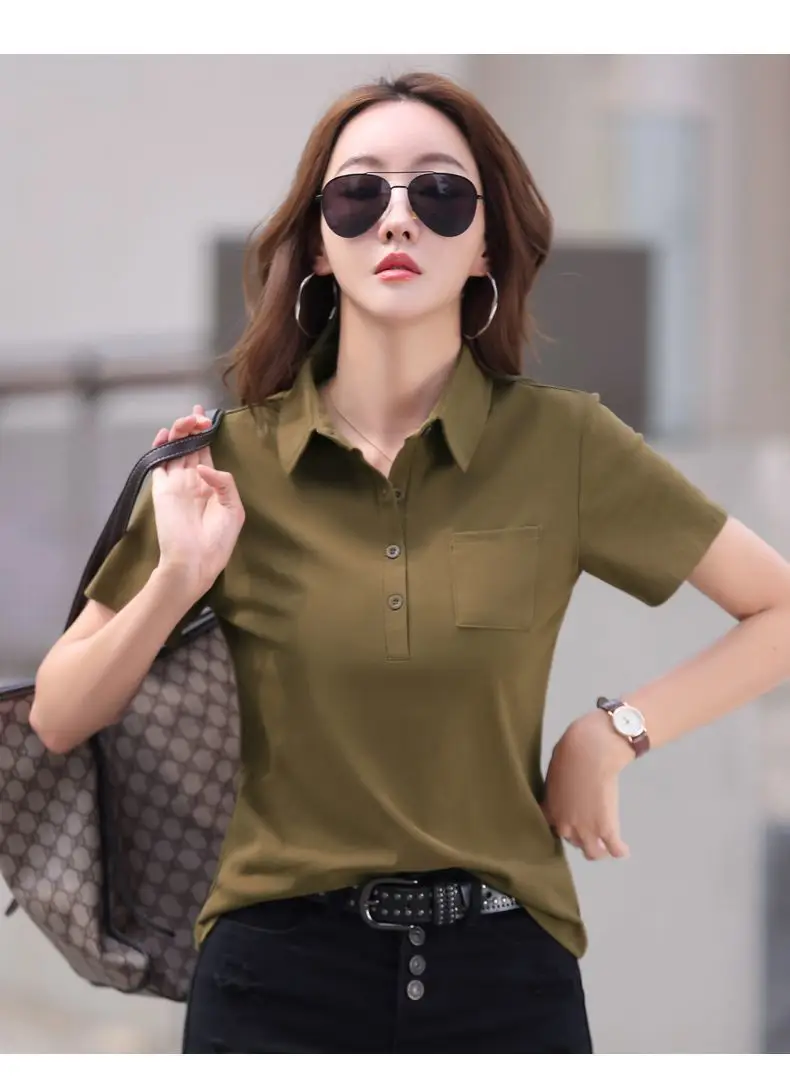 Green Cotton Polo T-Shirt Summer New Fashion — feature 13