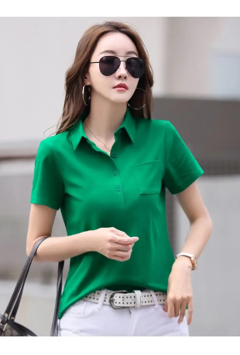 Green Cotton Polo T-Shirt Summer New Fashion — feature 18