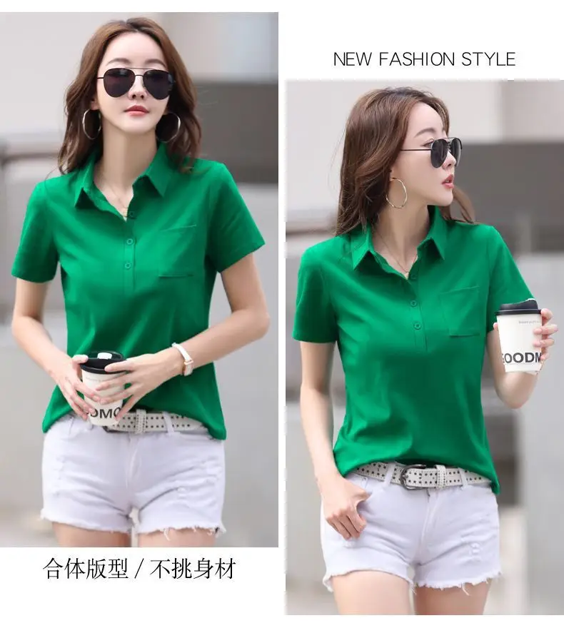 Green Cotton Polo T-Shirt Summer New Fashion — feature 19