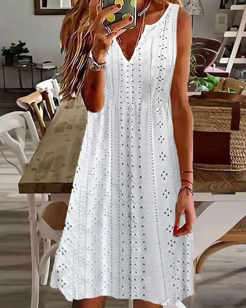 2023 Women's V-Neck Sleeveless Pink Jacquard Dress - Image 5