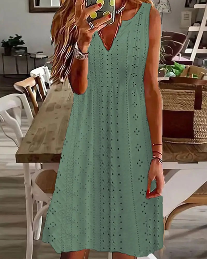 2023 Women's V-Neck Sleeveless Pink Jacquard Dress - Image 7