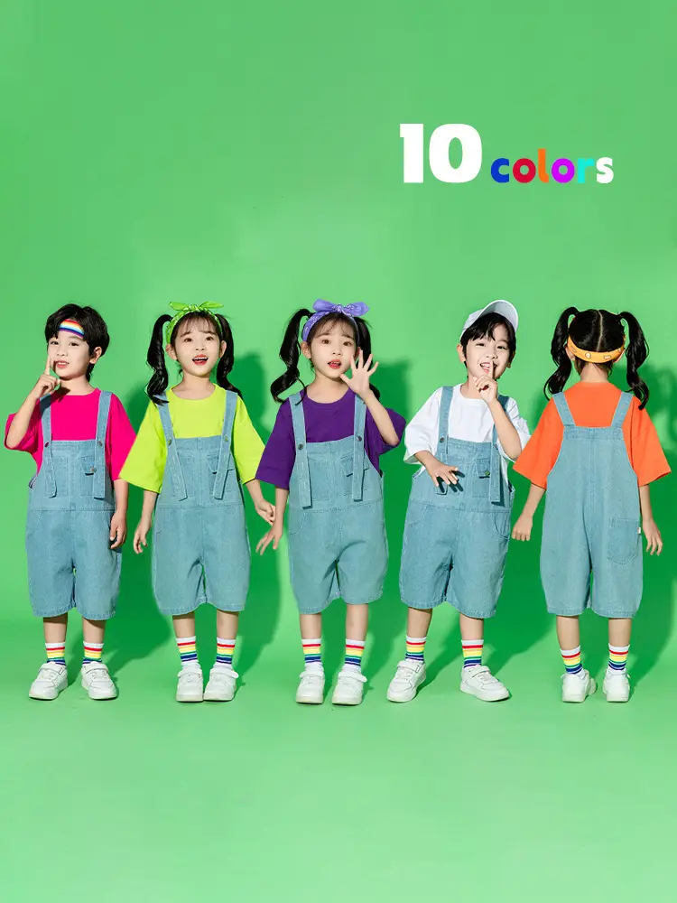 Children's Dance Outfit Purple T-Shirt Blue Overalls