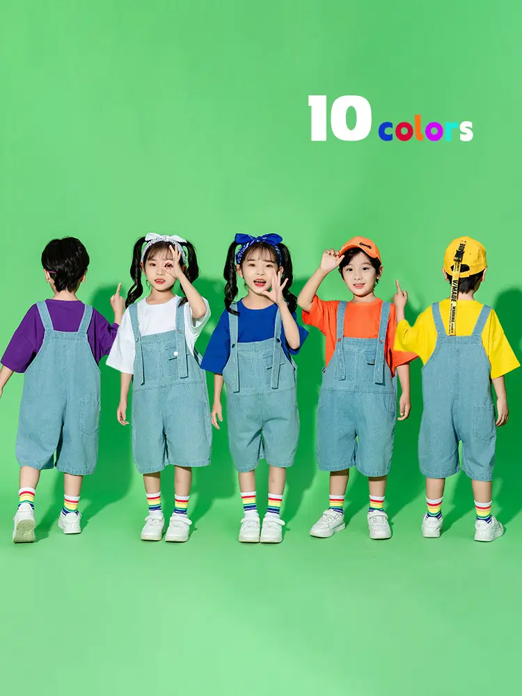 Children's Dance Outfit Purple T-Shirt Blue Overalls