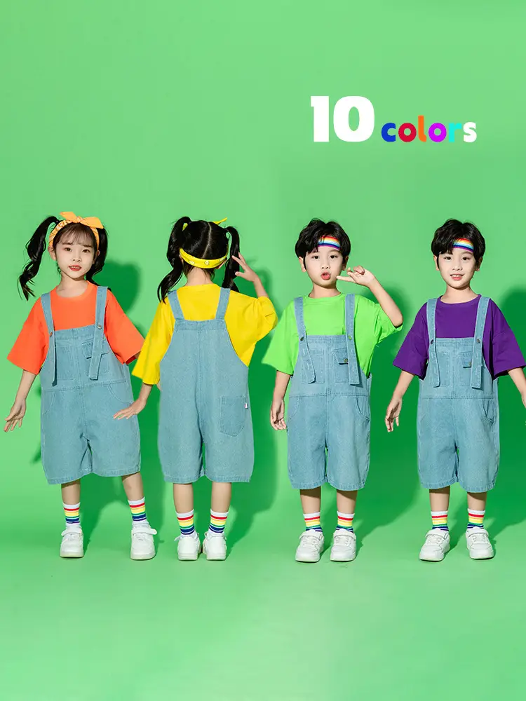 Children's Dance Outfit Purple T-Shirt Blue Overalls