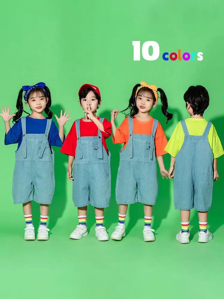Children's Dance Outfit Purple T-Shirt Blue Overalls