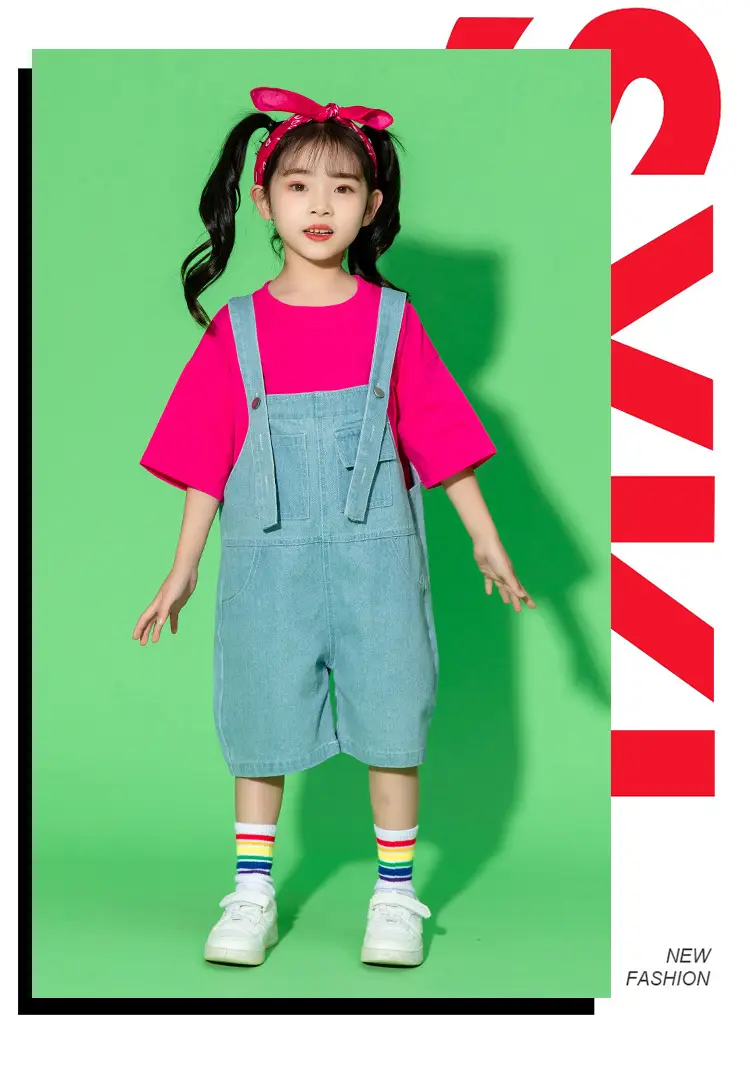 Children's Dance Outfit Purple T-Shirt Blue Overalls — feature 16