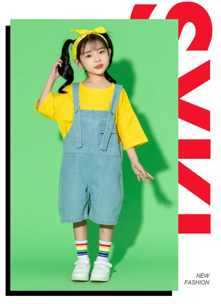 Children's Dance Outfit Purple T-Shirt Blue Overalls — feature 20