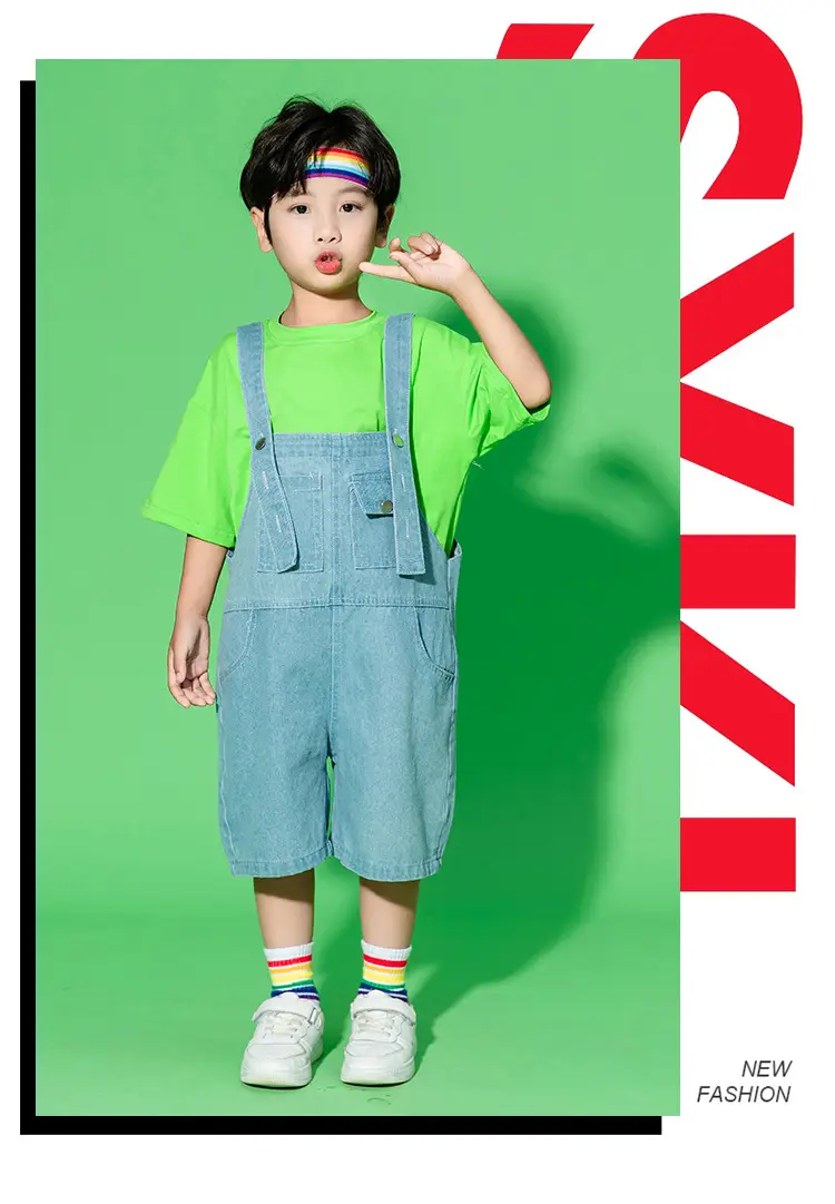 Children's Dance Outfit Purple T-Shirt Blue Overalls — feature 25