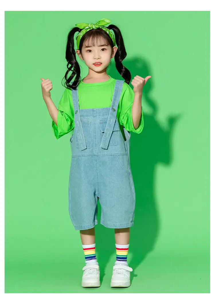 Children's Dance Outfit Purple T-Shirt Blue Overalls — feature 27