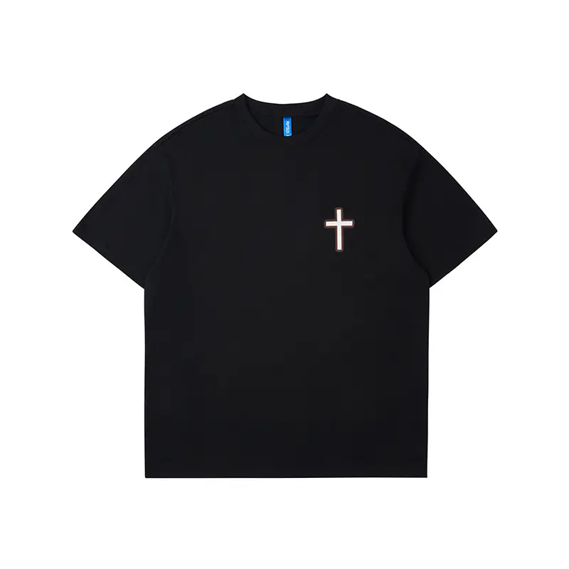 Men Black Cross Printed T-Shirt 230g Cotton - Image 6