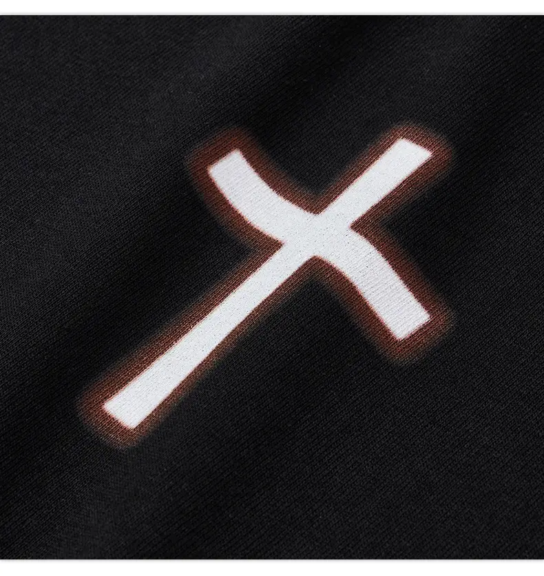 Men Black Cross Printed T-Shirt 230g Cotton — feature 12