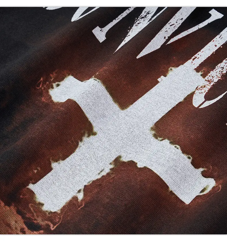 Men Black Cross Printed T-Shirt 230g Cotton — feature 13