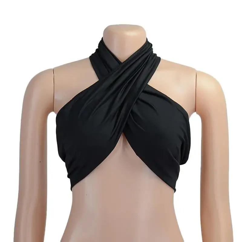 Black Halter Tube Top Vest with Wrap Design — feature 2