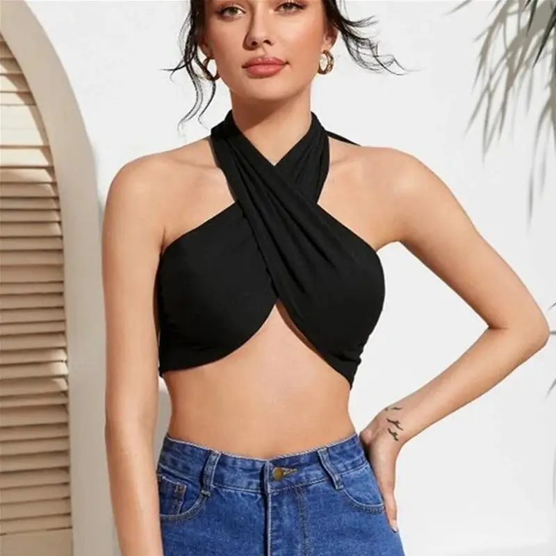 Black Halter Tube Top Vest with Wrap Design — feature 7