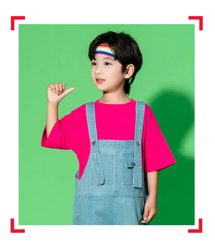 Children's Hip Hop Overalls Set Purple T-Shirt Blue Shorts — feature 17
