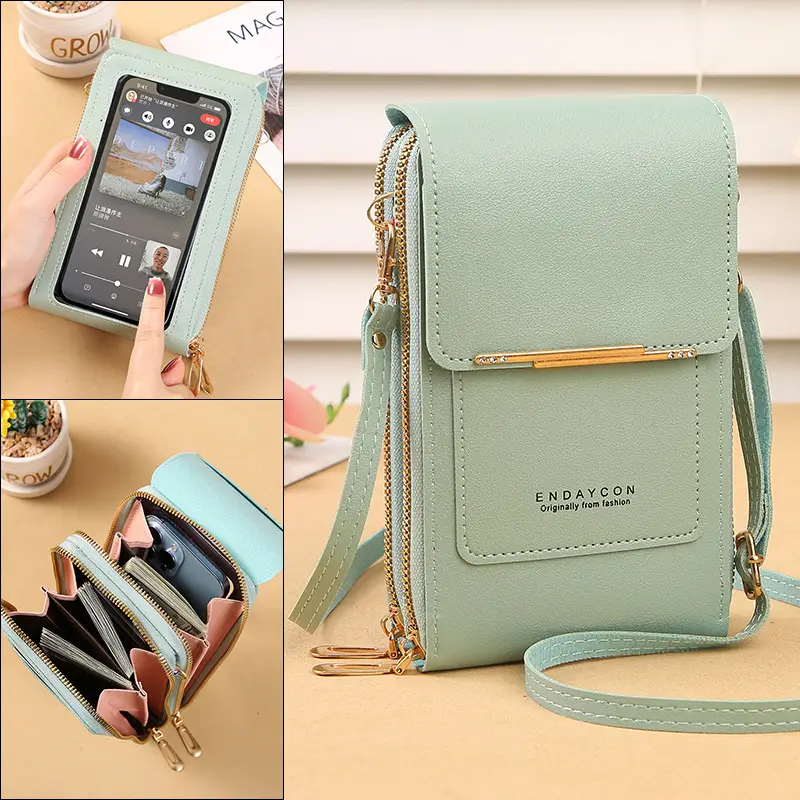 Women's Green Messenger Bag with Key Zippers