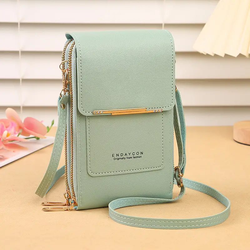 Women's Green Messenger Bag with Key Zippers