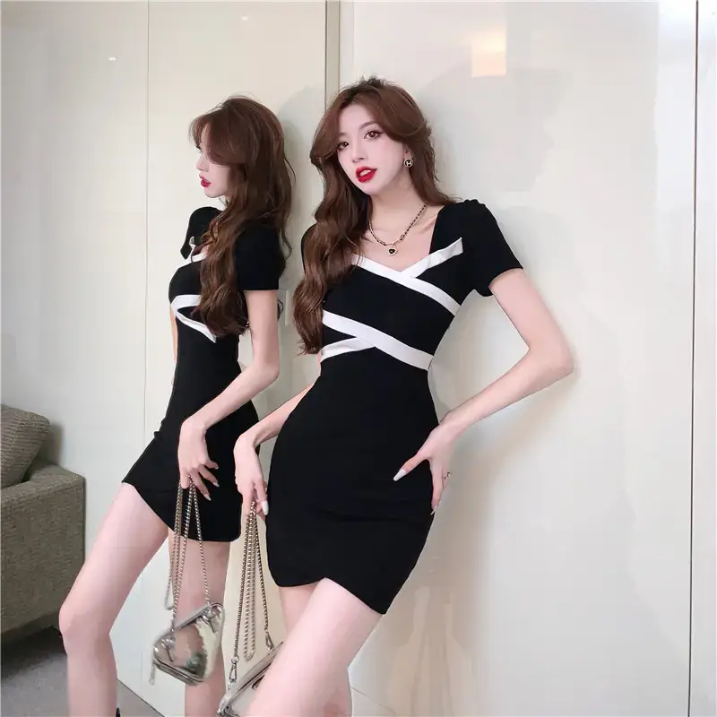 Sweet Hot Girl Black Short Sleeve Dress with Boots — feature 2