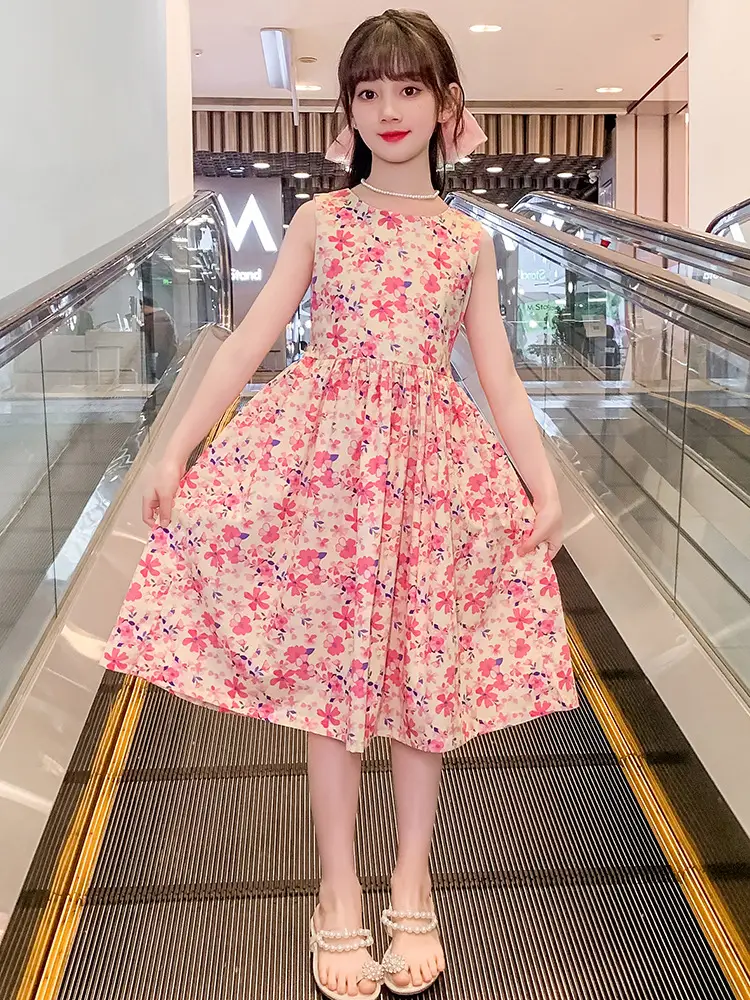 Girls Floral Cotton Dress Pastoral Style Summer - Image 3