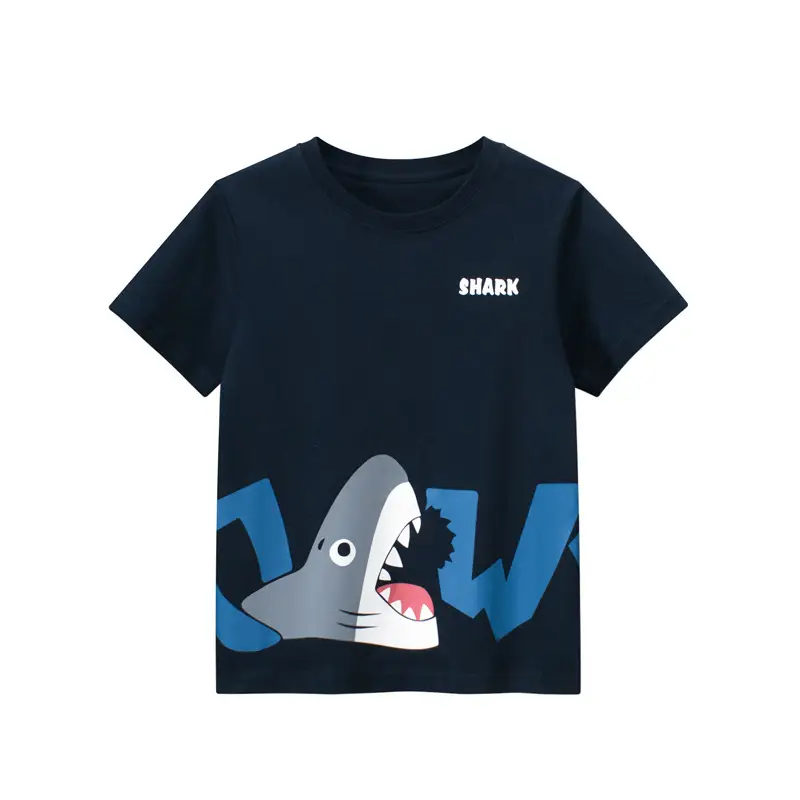 Kids Shark Graphic T-Shirt Navy Blue Short Sleeve