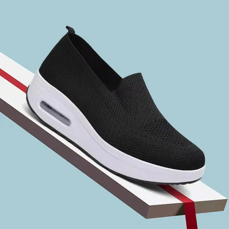 Women's Shoes Flying Woven Mesh Air Cushion Walking Shoes New Style Rocking Shoes Women's Slip-on Thick-soled Heightened Sports Casual Shoes - Image 9