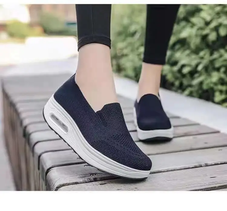Women's Shoes Flying Woven Mesh Air Cushion Walking Shoes New Style Rocking Shoes Women's Slip-on Thick-soled Heightened Sports Casual Shoes — feature 14