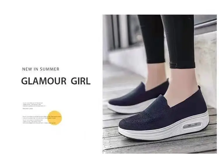 Women's Shoes Flying Woven Mesh Air Cushion Walking Shoes New Style Rocking Shoes Women's Slip-on Thick-soled Heightened Sports Casual Shoes — feature 15