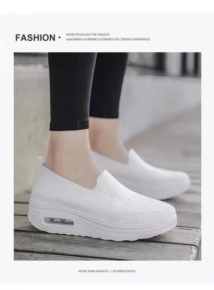 Women's Shoes Flying Woven Mesh Air Cushion Walking Shoes New Style Rocking Shoes Women's Slip-on Thick-soled Heightened Sports Casual Shoes — feature 18