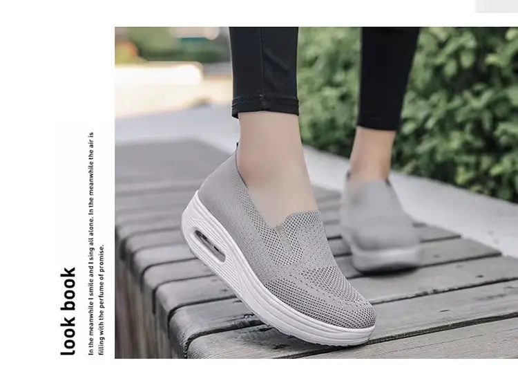 Women's Shoes Flying Woven Mesh Air Cushion Walking Shoes New Style Rocking Shoes Women's Slip-on Thick-soled Heightened Sports Casual Shoes — feature 20